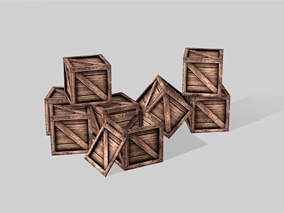 Vintage Wooden Crates Stacked in Rustic Arrangement with Natural Wood Texture 3d model