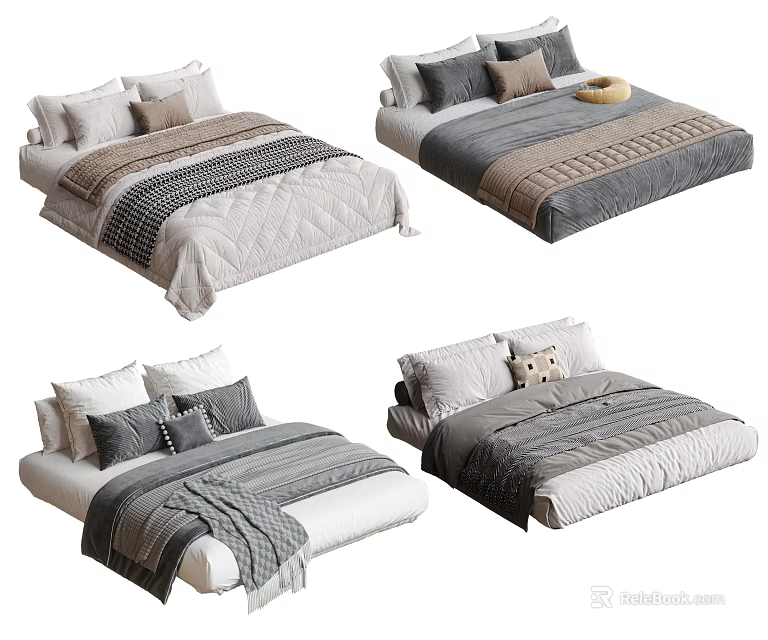 Modern Neutral Tones Bedding Sets With Striped Comforter Pillowcases And Throw Pillows 3d model 