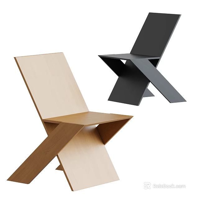 Modern Cross Leg Single Chair With Light Wood And Black Finish Design 3d model 