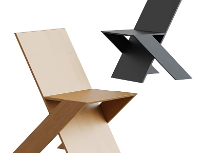 Modern Cross Leg Single Chair With Light Wood And Black Finish Design 3d model