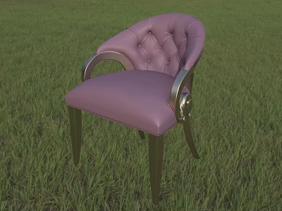 Purple Leather Single Sofa With Tufted Backrest And Ornate Metal Armrests 3d model