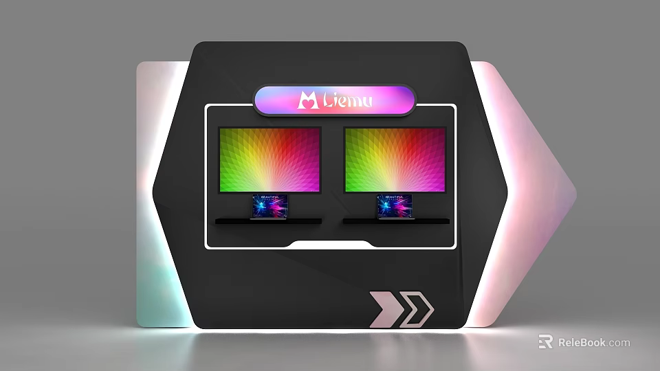 Modern Commercial Kiosk With Dual Colorful Screens Atlantis Display And Gradient Side Lighting 3d model 