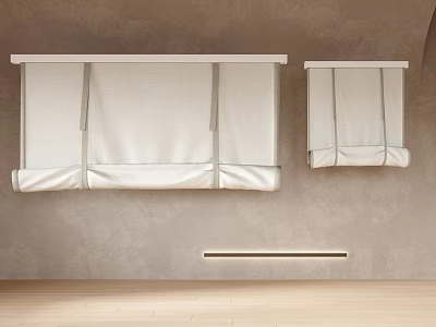 Minimalist White Roman Curtains in Room With Gray Walls and Wooden Floor 3d model