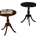 Round Wooden Side Tables with Open Book on Top and Simple Tripod Base Design