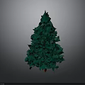 Green Conical Tree with Dense Leaves on Dark Background and Orange Base