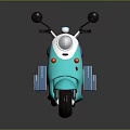 Turquoise Vintage Scooter Featuring Front Headlight Rear Storage Boxes And Green Luggage Bags