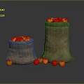 Burlap Sacks Filled With Fresh Red And Yellow Fruits Scattered Beside