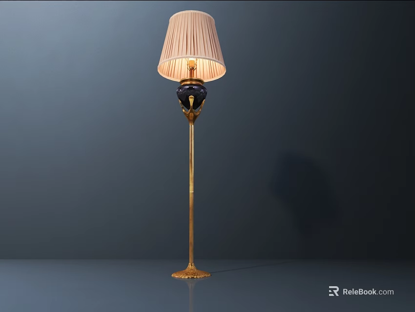 Elegant Floor Lamp With Golden Pole And Cream Lampshade Design 3d model 