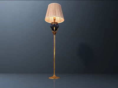 Elegant Floor Lamp With Golden Pole And Cream Lampshade Design 3d model