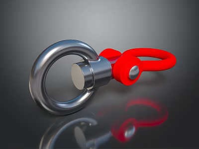 Shiny Silver Metal Ring With Red Loop On Dark Reflective Surface 3d model