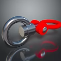 Shiny Silver Metal Ring With Red Loop On Dark Reflective Surface 3d model