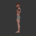 Muscular Man With Red Hair And Beard In Gray Shorts Standing With Arms Outstretched