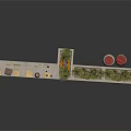 Long Concrete Landscape Planter With Purple Flowers Green Plants And Decorative Items