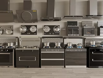 Modern integrated stove range hood gas stove 3d model