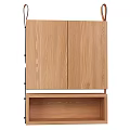 Wooden Storage Cabinet Shelf With Leather Straps Natural Wood Grain And Open Shelf Design