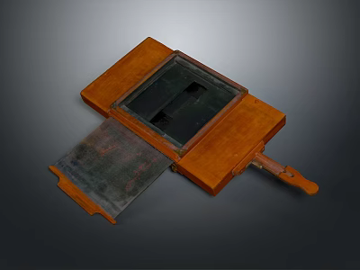 Vintage Wooden Frame Equipment With Open Metal Panel And Handle Structure Design 3d model