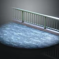 Modern Metal Railing On Balcony Terrace With Tiled Floor And Lighting
