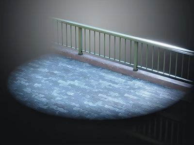 Modern Metal Railing On Balcony Terrace With Tiled Floor And Lighting 3d model