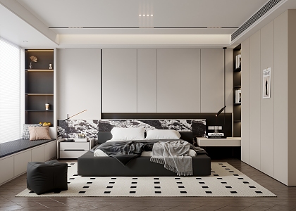 Minimalist black and white gray bedroom 3d model