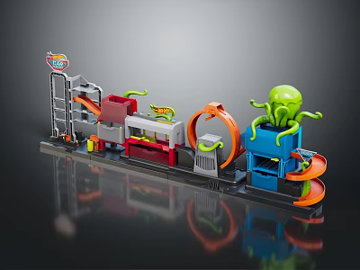 Colorful Children Playroom Furniture With Orange Slide Green Octopus Design And Track Components 3d model