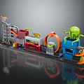 Colorful Children Playroom Furniture With Orange Slide Green Octopus Design And Track Components