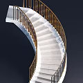 Elegant Modern Spiral Staircase with White Marble Steps and Golden Railings