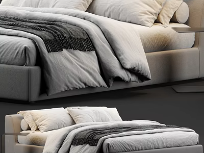 Modern Double Bed Interior Design With Gray Frame White Bedding And Side Table 3d model