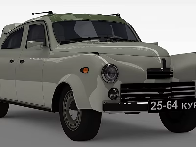 Classic Vintage Car With Green Canvas Top Light Gray Body And Circular Headlights 3d model