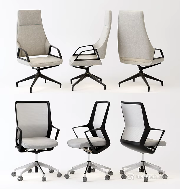 Modern Office Chairs Various Styles With Mesh Padded Seats Black Frames Swivel Base 3d model