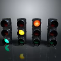 Black Traffic Lights With Red Yellow Green Signals Arranged In Dark Background