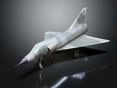 Silver Fighter Jet Model with Sleek Design on Black Display Surface 3d model