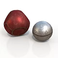 Decorative Red Leather Ball With Stitched Detail And Silver Metal Ball With Round Holes