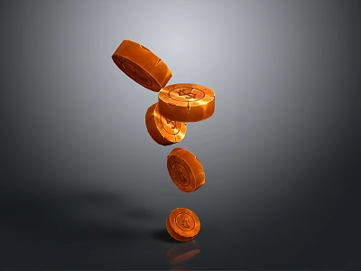 Shiny Gold Coins Floating In Mid Air Against Gray Background 3d model