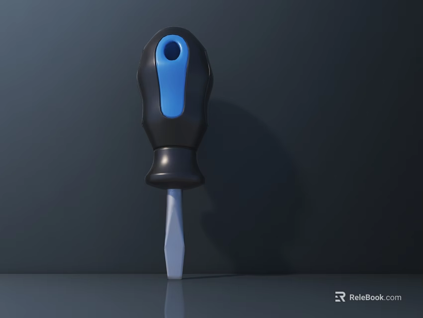 Black And Blue Handle Screwdriver With Silver Blade On Dark Background 3d model 