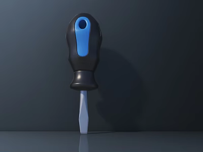 Black And Blue Handle Screwdriver With Silver Blade On Dark Background 3d model