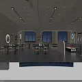 Modern Bar Interior Design With Stylish Lighting Fixtures Tables Chairs Bar Counter And Windows
