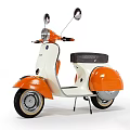 Classic Vespa Scooter With Orange White Body And Black Seat
