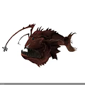 Red Deep Sea Monster Game Movie Character With Glowing Lure Sharp Teeth And Spiked Body