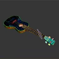 Colorful Toy Ukulele With Blue Body Star Patterns And Green Neck