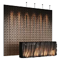 Modern Reception Desk Design With Illuminated Textured Wall And Sleek Stone Surface 3d model
