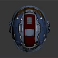 Futuristic Blue And Red Helmet With Transparent Visor And Mechanical Design