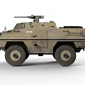 Sand Colored Military Armored Vehicle With Four Wheeled Design And Mounted Machine Gun