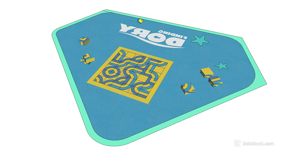 Blue Play Mat With Yellow Maze Finding Dory Theme And Star Decorations Small Blocks 3d model 