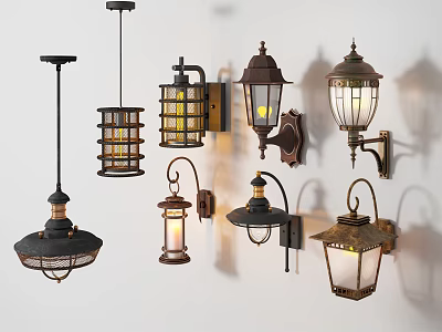 Various Vintage and Modern Wall Lamps with Decorative Frames for Home Lighting Decor 3d model