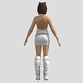 Female Character With Cat Ears Dressed In White Dress And White Boots