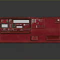 Red Control Panel Console Featuring Multiple Screens And Control Buttons On Modern Sleek Red Body