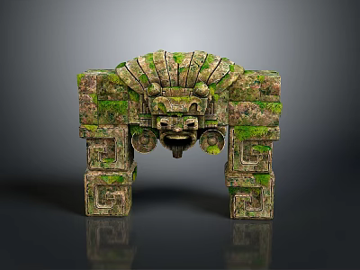 Ancient Stone Archway With Moss Covered Carved Architectural Details 3d model