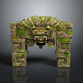 Ancient Stone Archway With Moss Covered Carved Architectural Details
