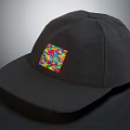 Stylish Black Baseball Cap with Colorful Square Design and Casual Fashion Look
