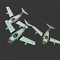 Three White Airplane Models With Red Accents On Dark Reflective Background 3d model